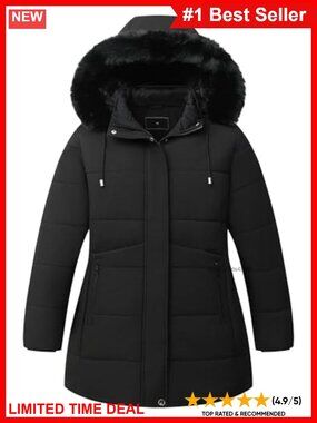 Plus Size Winter Parka Down Alternative Jacket Hooded Quilted Waterproof